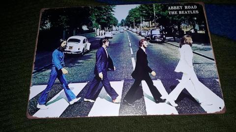 Hermoso cartel antiguo, retro, no enlozado tapa del disco ABBEY ROAD The Beatles