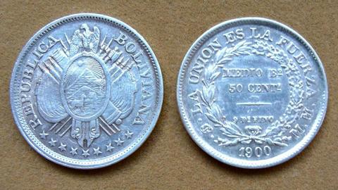 Moneda de ½ boliviano de plata Bolivia 1900