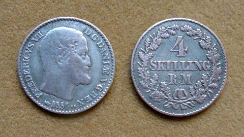 Moneda de 4 skilling rigsmont de plata Dinamarca 1856