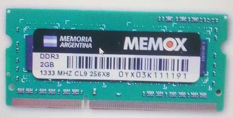 MEMORIA DDR3 2GB 1333 MHZ PC10600 SODIM MEMMOX
