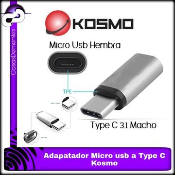 ADAPTADOR MICRO USB HEMBRA A USB 3.1 TIPO C MACHO KOSMO