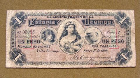 Billete de 1 peso Colonia Ocampo, Pcia. de Santa Fé, Argentina 1888