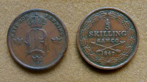 Moneda de 1/3 de skilling Suecia 1847