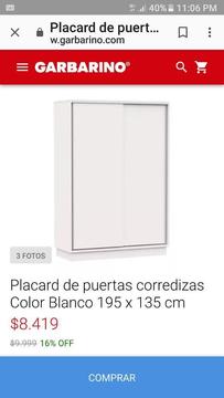 Vendo Placard Ptas Corredizas Bco. 1,40